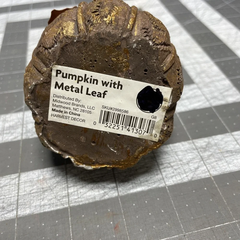 Pumpkin With Metal‎ Leaf Decor Midwood Brands